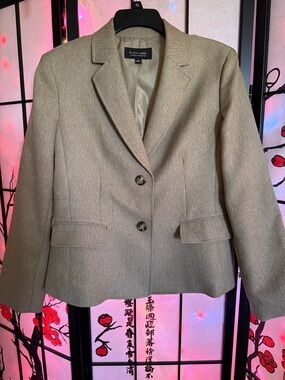 Black Label Evan Picone Women's Light Tan Herringbone Two-Button Blazer